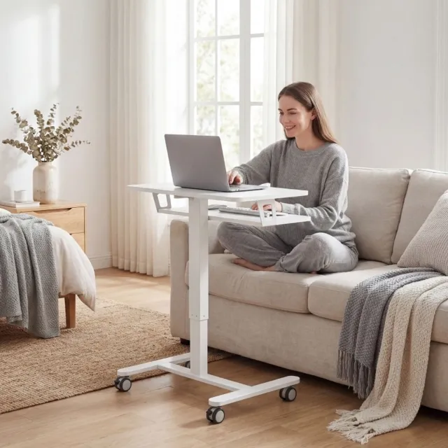 CHICFURN Bureau - Hoogteverstelbaar - Pneumatisch - Met wielen - Wit