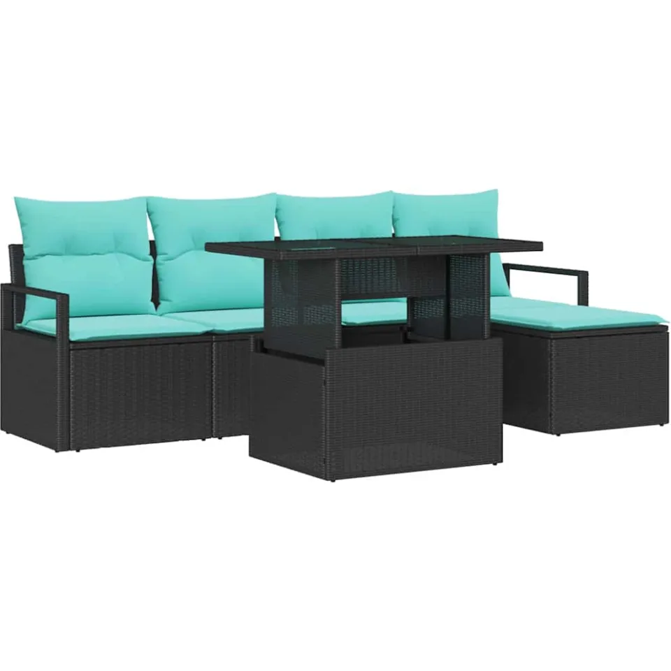 vidaXL Tuin Sofa Set 6 st Zwart en Blauw poly rattan