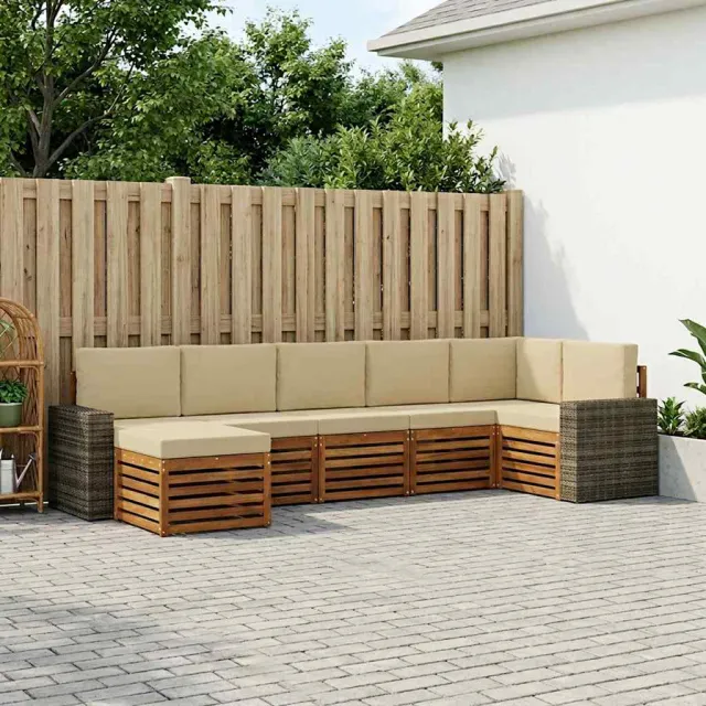vidaXL Buiten bankenset 7 st 6-zits Natuurlijk en Beige
