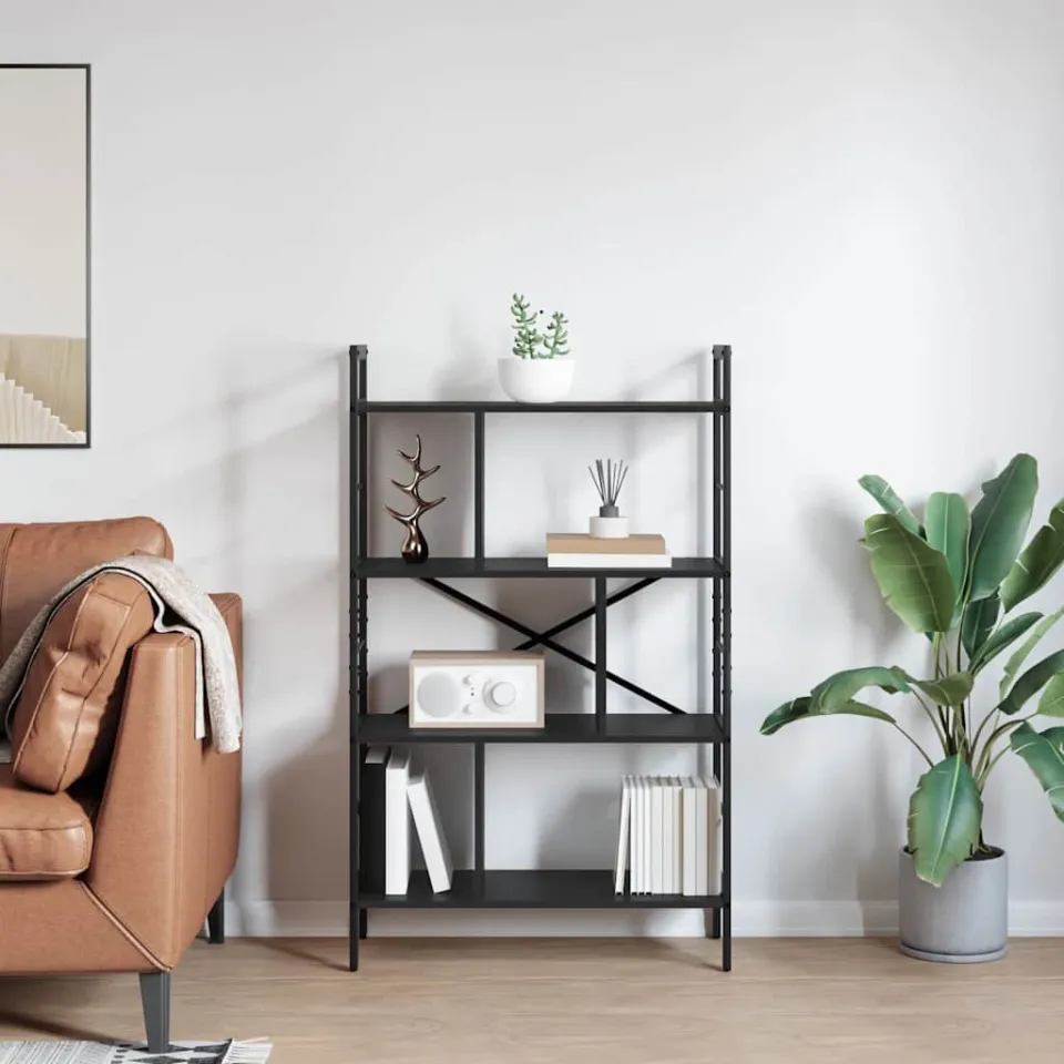 vidaXL Boekenkast 7-laags 75 x 30 x 123,5 cm Bewerkt hout Zwart Eiken, foto 3
