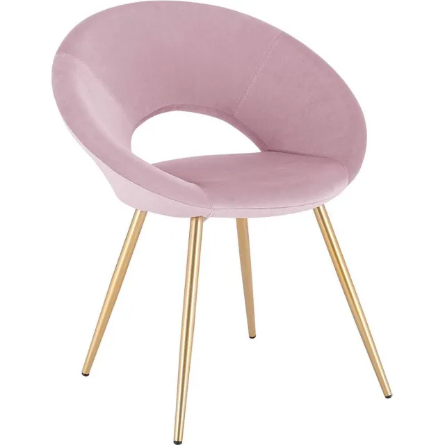Happyment Luxe Velvet Stoel - Roze - Eetkamerstoel - Met armleuning - Vergaderstoel - Gouden Metalen poten - Set van 1 - Zithoogte 47cm