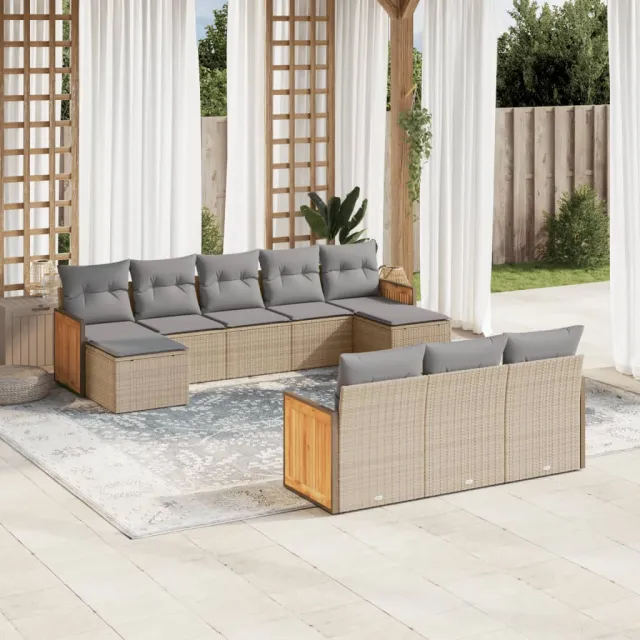 vidaXL 10-delige Loungeset met kussens poly rattan beige, foto 2