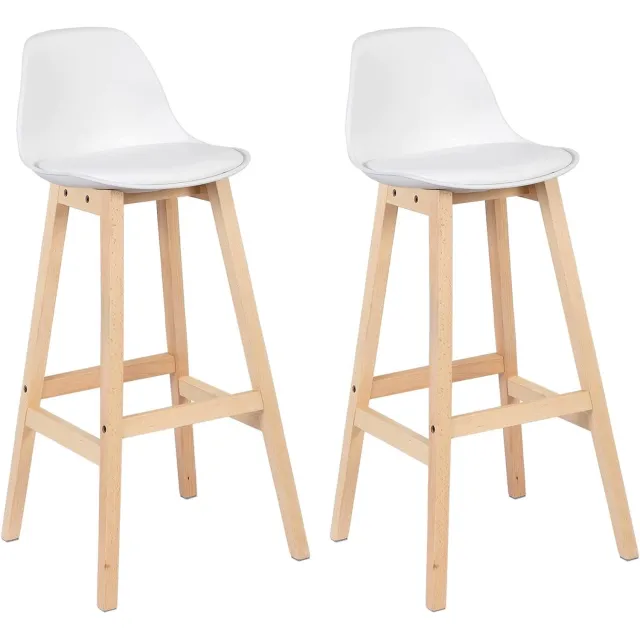 Rootz Living Set van 2 witte barkrukken met houten frame en rugleuning