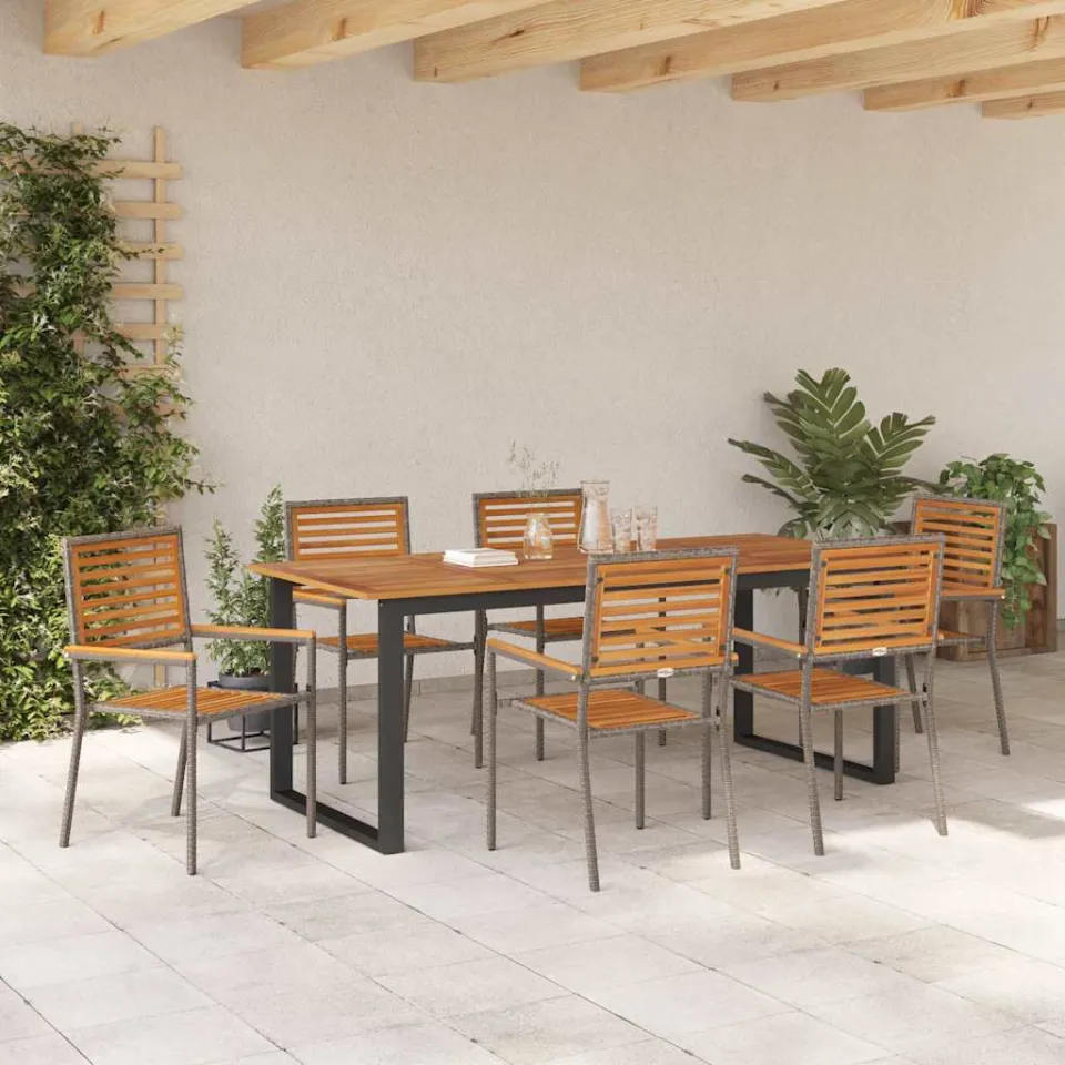 vidaXL Tuin eettafelset 7 st Grijs Massief Acaciahout, foto 3