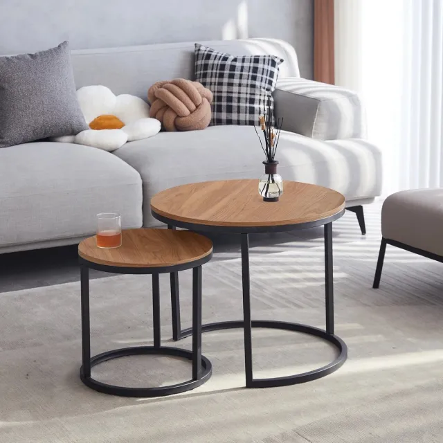SteeFly® Luxe Bijzettafels – Set Van 2 – Donker Eiken Hout – Stijlvol & Functioneel – Tijdloos Design – Hoogte 44,5&34,5Cm Donker Eikenhout