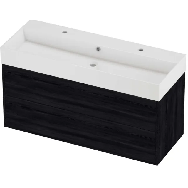Proline Zara Badmeubelset Porselein Loft 2 Kraangaten Voor Grepen 120x46x65 cm Glans Wit Black Oak