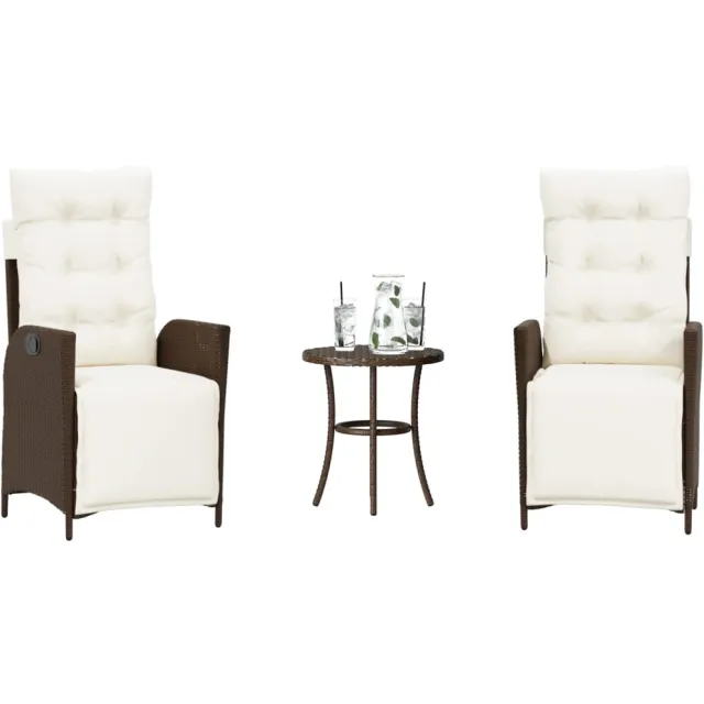 vidaXL 3-delige Bistroset met kussens poly rattan bruin