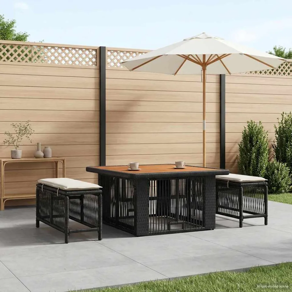 vidaXL Tuin eettafelset 3 st 2-zits Beige en Crème poly rattan, foto 3