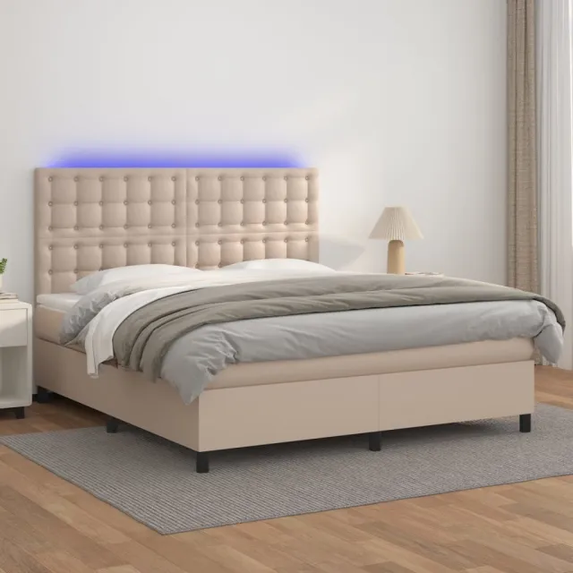 vidaXL Boxspring met matras en LED kunstleer cappuccinokleur 160x200cm bruin