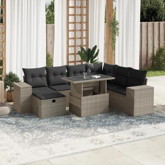 vidaXL 8-delige Loungeset met kussens poly rattan lichtgrijs grijs, foto 2