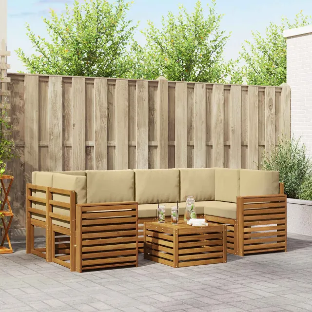 vidaXL Buiten bankenset 7 st 6-zits Natuurlijk en Beige