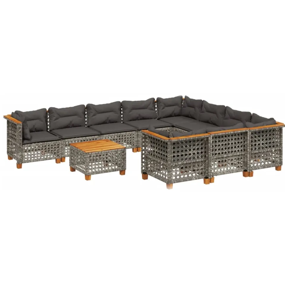 vidaXL 11-delige Loungeset met kussens poly rattan grijs, foto 3