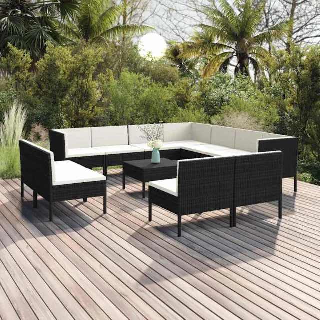 vidaXL 12-delige Loungeset met kussens poly rattan zwart, foto 2