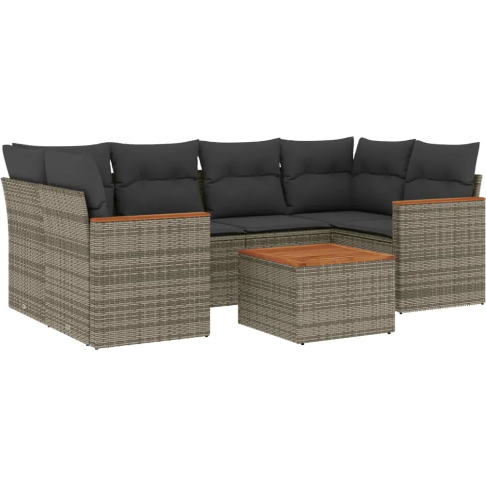 vidaXL 7-delige Loungeset met kussens poly rattan grijs, foto 3