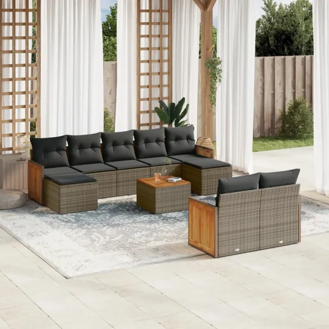 vidaXL 10-delige Loungeset met kussens poly rattan grijs, foto 2