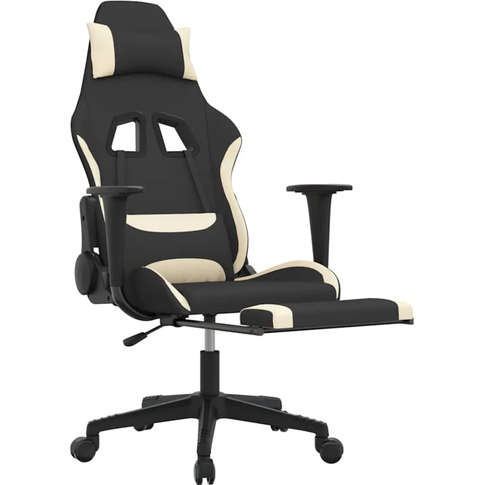 vidaXL Gamestoel met voetensteun en massagefunctie stof zwart en rood, foto 4