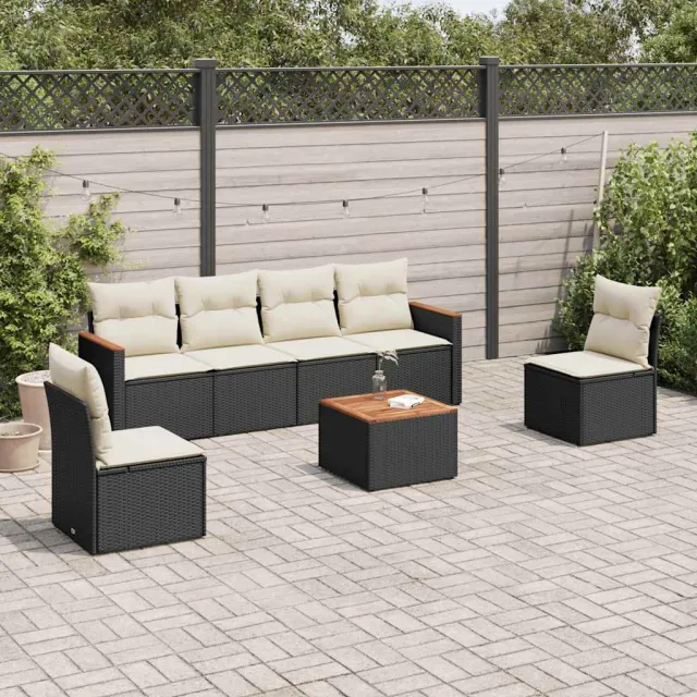 vidaXL 7-delige Loungeset met kussens poly rattan zwart, foto 2