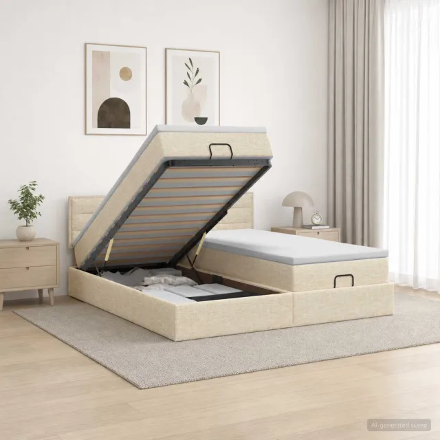 vidaXL Ottoman bed met matras met hoofdeinde 2 st Crèmekleurig Stof