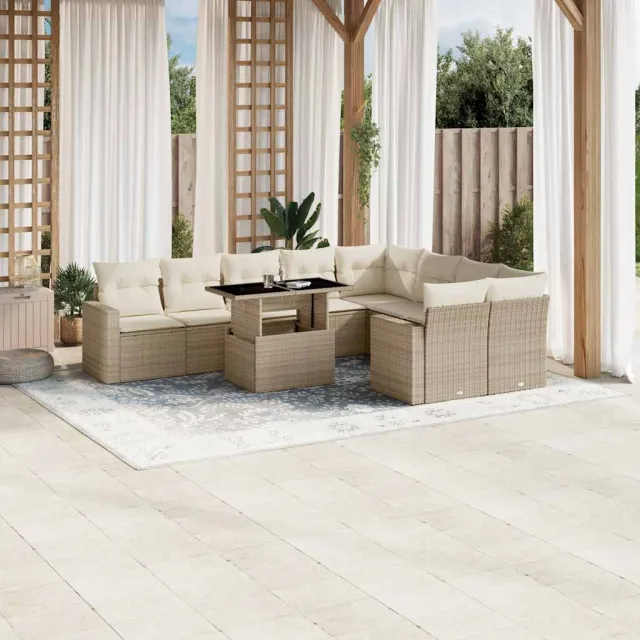 vidaXL 10-delige Loungeset met kussens poly rattan beige, foto 2