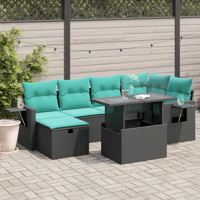 vidaXL 7-delige tuinbankset met kussens van zwart polyrotan, foto 2