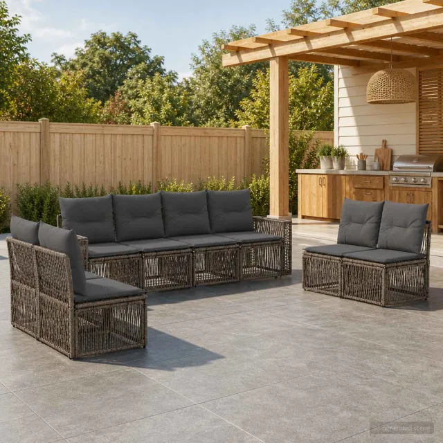 vidaXL Tuinbankenset 8 st 8-zits Grijs en Donkergrijs poly rattan, foto 2