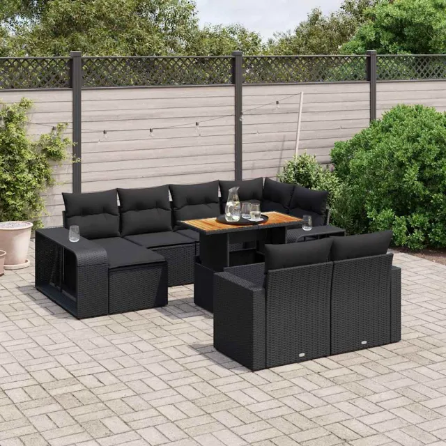 vidaXL 11-delige Loungeset met kussens poly rattan zwart, foto 2