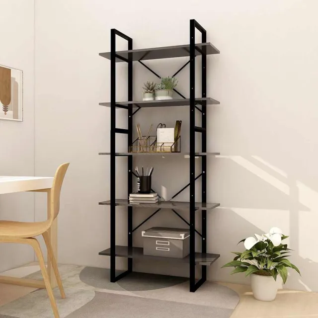 vidaXL Boekenkast met 5 schappen 80x30x175 cm bewerkt hout grijs