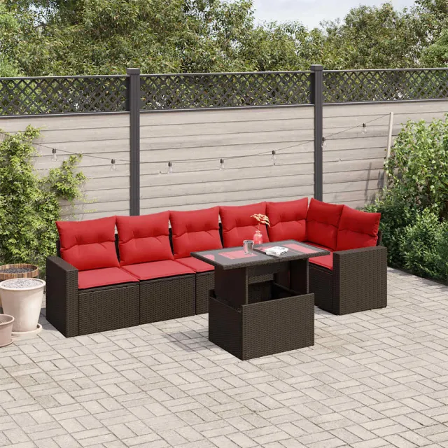 vidaXL 7-delige tuinbankset met kussens, bruin polyrotan, foto 2