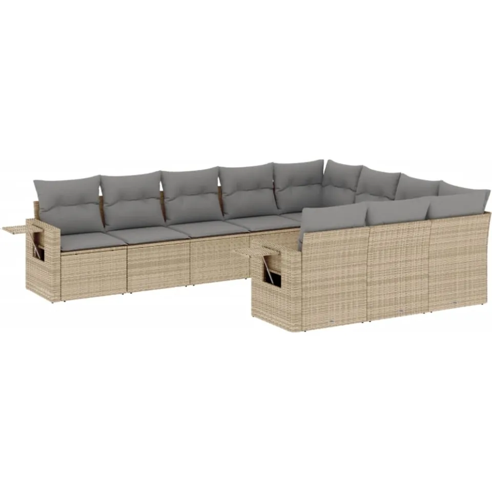 vidaXL 10-delige Loungeset met kussens poly rattan beige, foto 3