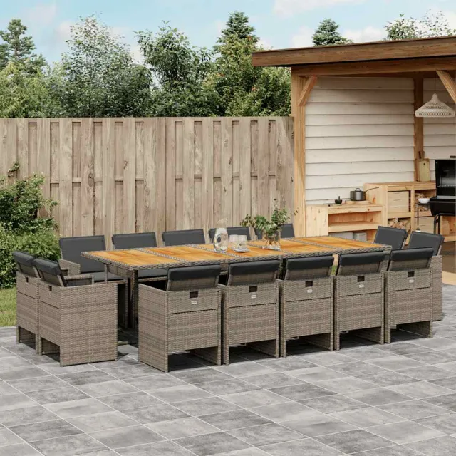 vidaXL 15-delige Tuinset met kussens poly rattan grijs, foto 2