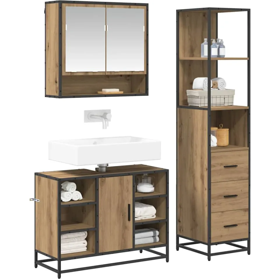 vidaXL Badkamermeubelset 3 st Artisan Eiken 35 x 37,5 x 166 cm Bruin