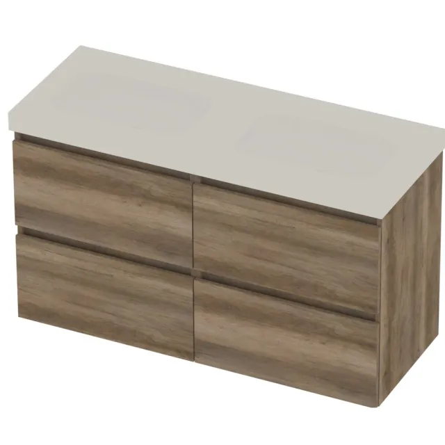 Basic-Line Moby 46 Badmeubelset Polystone 120x46x66 cm M46mwcso2x600 Scotch Oak Mat Wit