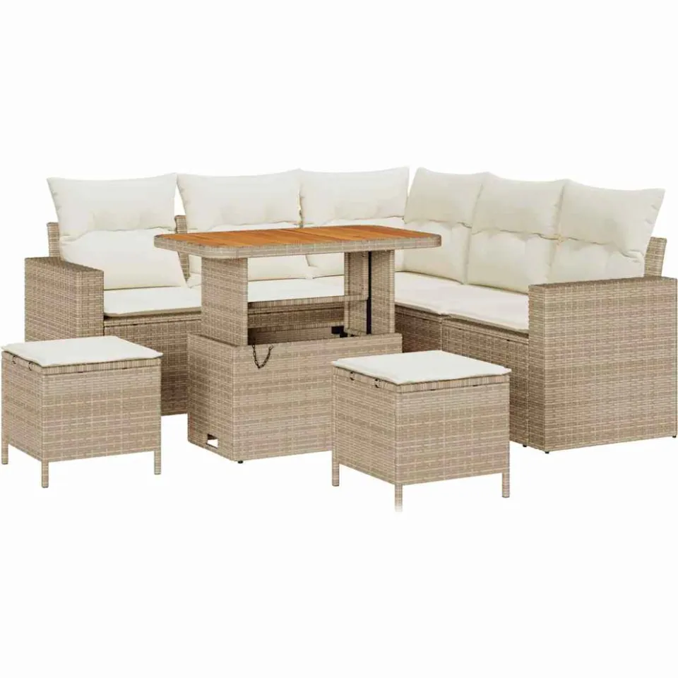 vidaXL Tuinbankenset 8 st Beige poly rattan