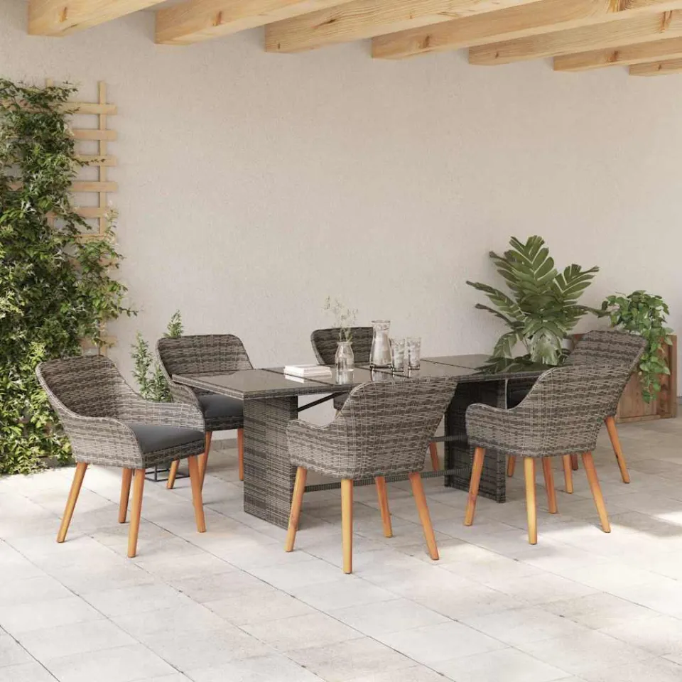 vidaXL Tuin eettafelset 7 st Grijs poly rattan, foto 3