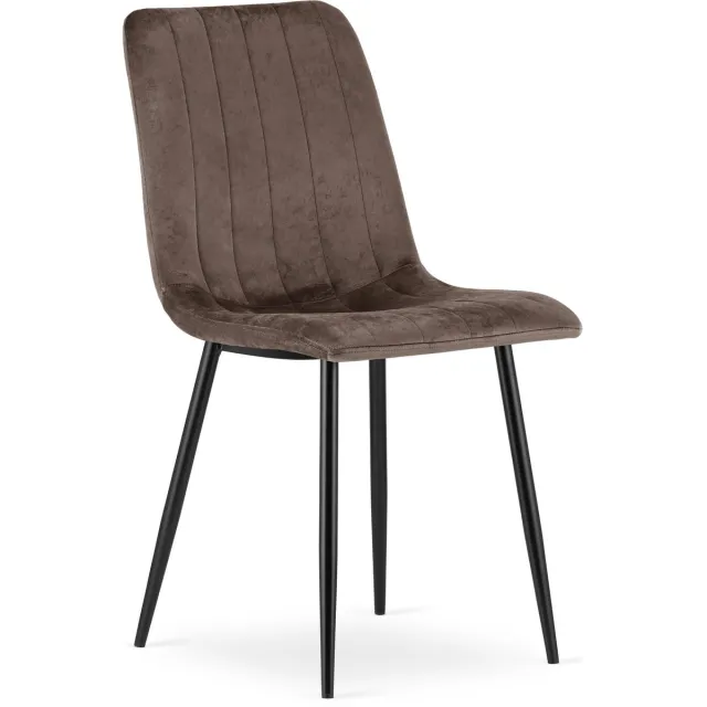 Oskar Eetkamerstoel LAVA - Donkerbruin fluweel - Zwarte metalen poten - Modern design Bruin/Zwart