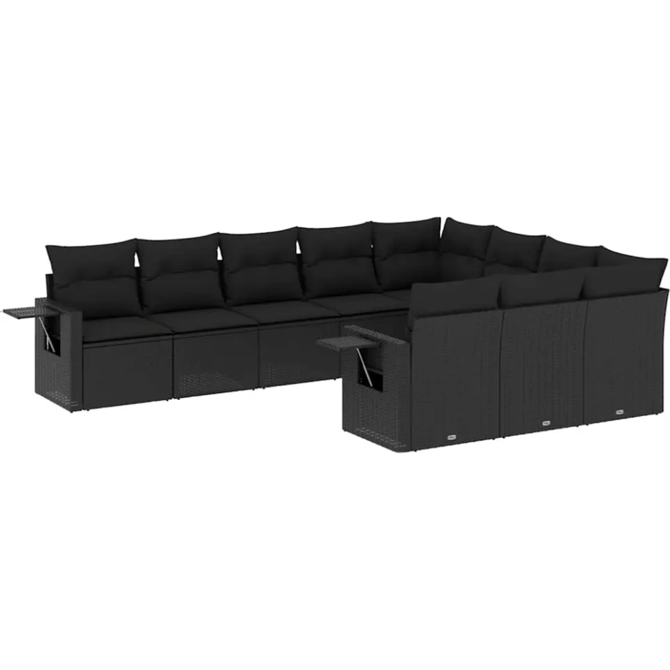 vidaXL 10-delige Loungeset met kussens poly rattan zwart, foto 3