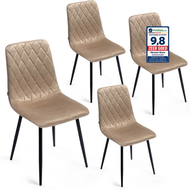 Lina Elisia Velvet Eetkamerstoelen - Beige Stoelen - Eettafel Stoelen - Eetkamer Stoel - Eetstoel - Set van 4