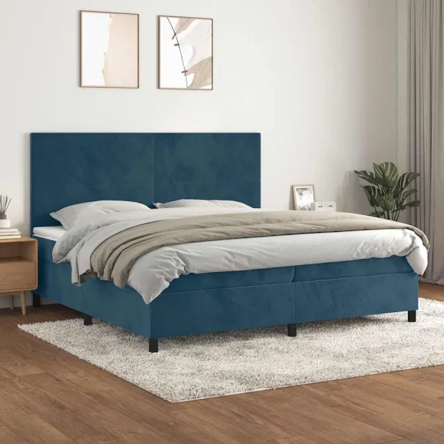 vidaXL Boxspring met matras fluweel donkerblauw 200x200 cm blauw