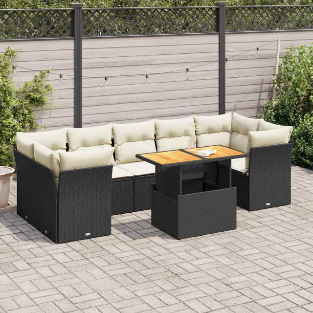 vidaXL 8-delige Loungeset met kussens poly rattan zwart, foto 2