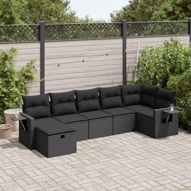 vidaXL 7-delige Loungeset met kussens poly rattan zwart, foto 2