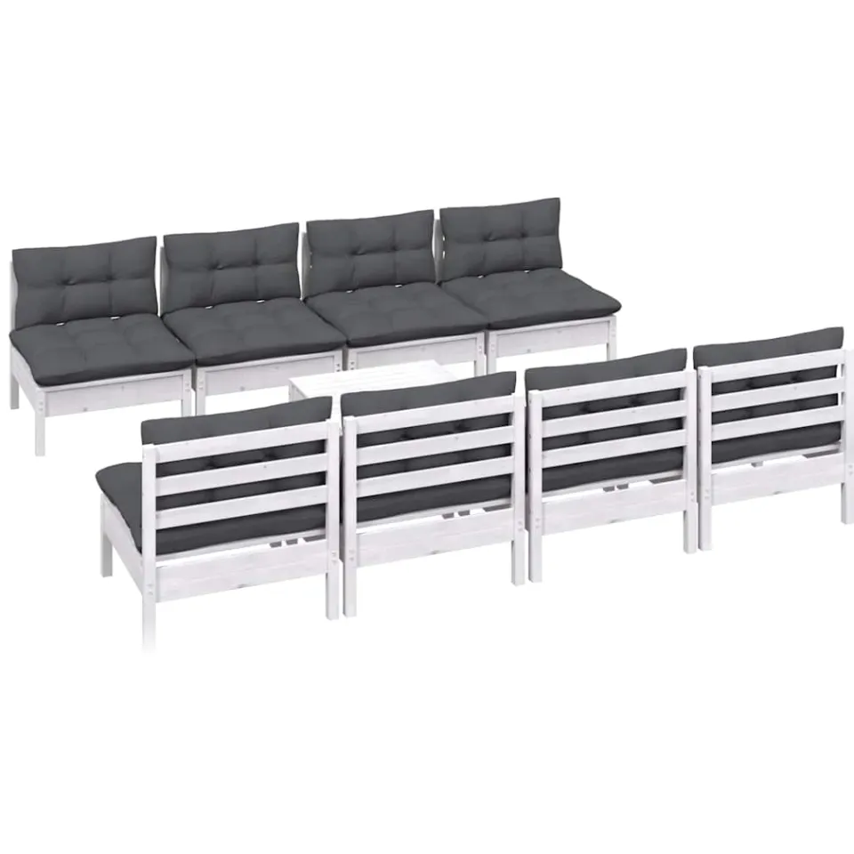 vidaXL 9-delige Loungeset met kussens massief grenenhout wit, foto 3