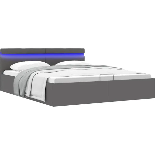 vidaXL Bedframe met opslag hydraulisch LED kunstleer grijs 160x200 cm