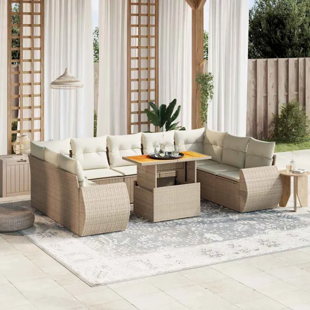 vidaXL 10-delige Loungeset met kussens poly rattan beige, foto 2
