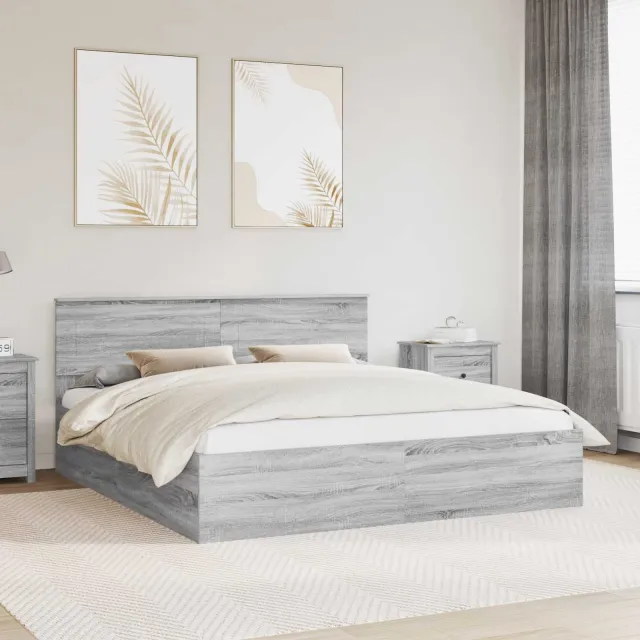 vidaXL Bedframe Grijs Sonoma 200 x 200 cm Bewerkt hout