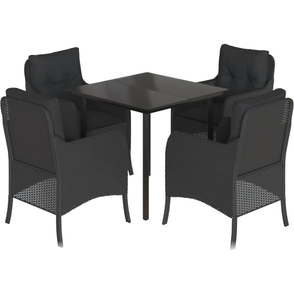 vidaXL 5-delige Tuinset met kussens poly rattan zwart