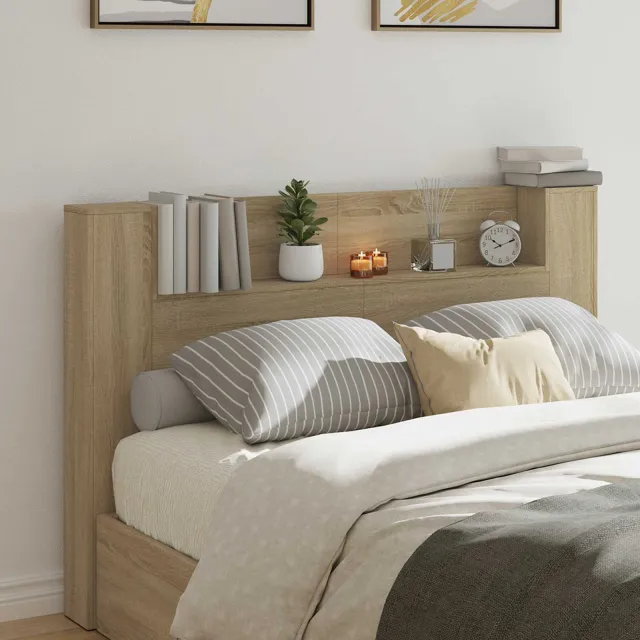 vidaXL Hoofdbord Kast met LED Sonoma Bewerkt hout Tan