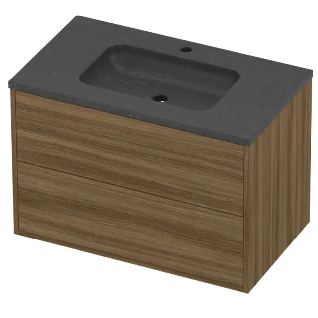 Proline Rollo Badmeubelset Hardsteen Elegant In Kader 80x46x54 cm Blue Stone Caramel Walnut Houtlook