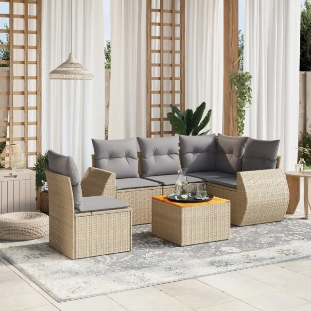 vidaXL 6-delige Loungeset met kussens poly rattan beige, foto 2