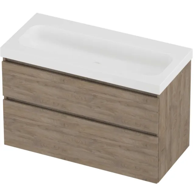 Proline Haga Badmeubelset Polystone Mezza Zonder Kraangat 100x46x66 cm Mat White Raw Oak Eiken