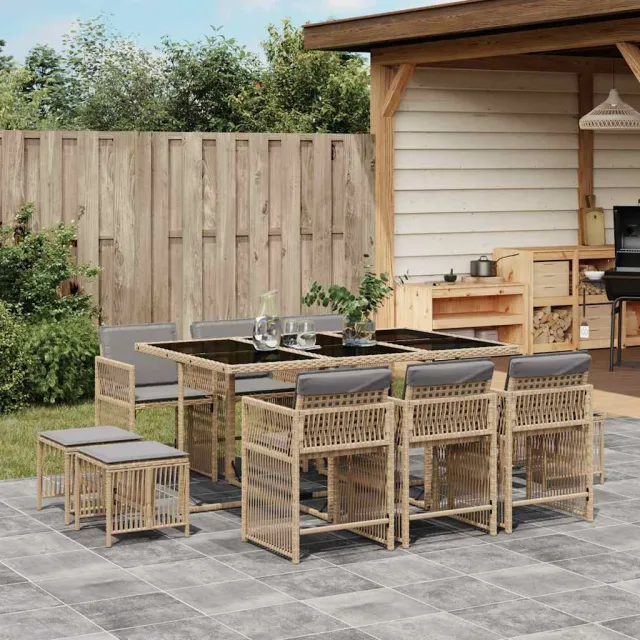 vidaXL 11-delige Tuinset met kussens poly rattan gemengd beige
